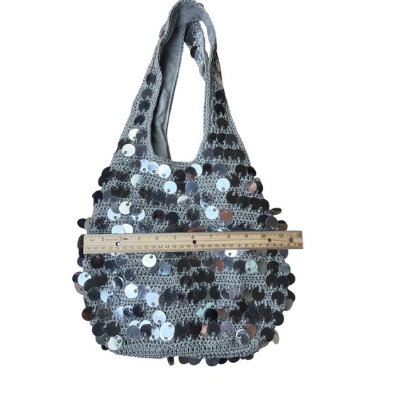 Urban Outfitters Sequin Embellished Silver Tote Bag With Inner Pocket - Picture 5 of 9